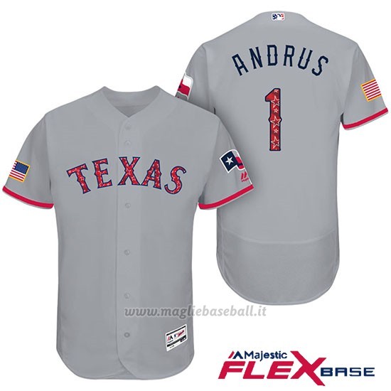 Maglia Baseball Uomo Texas Rangers 2017 Estrellas y Rayas Elvis Andrus Grigio Flex Base